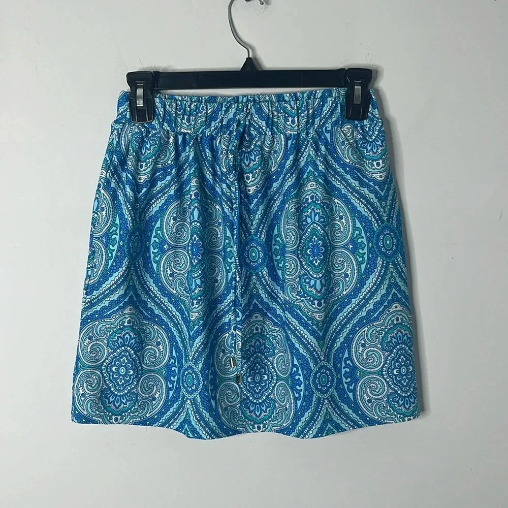 Jude Connally Blue Paisley Drawstring Mini Skirt